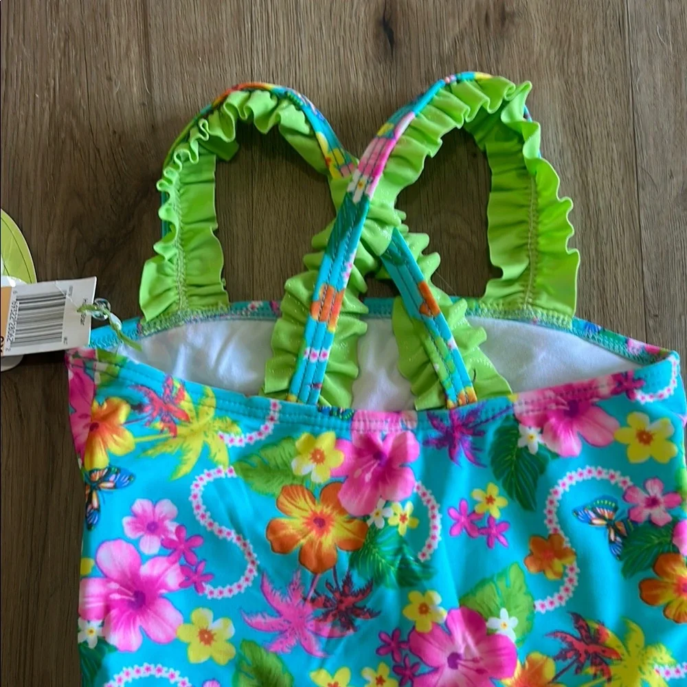 Hula Star Blue and Green One Piece Swimsuit with Tropical Flair